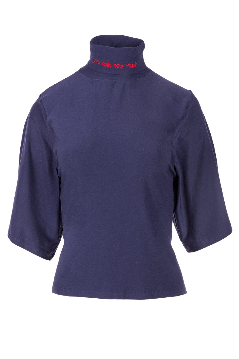 embroidered turtleneck with short sleeves in navy blue
